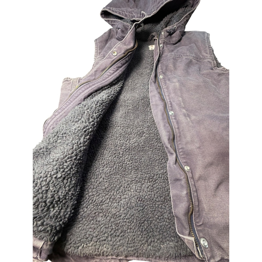 Vtg Carhartt Women's Sandstone Duck Sherpa Lined Hooded Vest Faded Gray Lilac - Picture 6 of 10